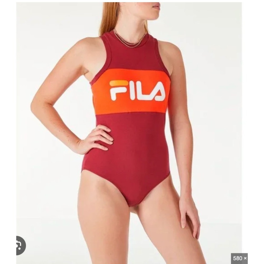 Fila Womens High Neck Colorblock Bodysuit Maroon Orange Small J148